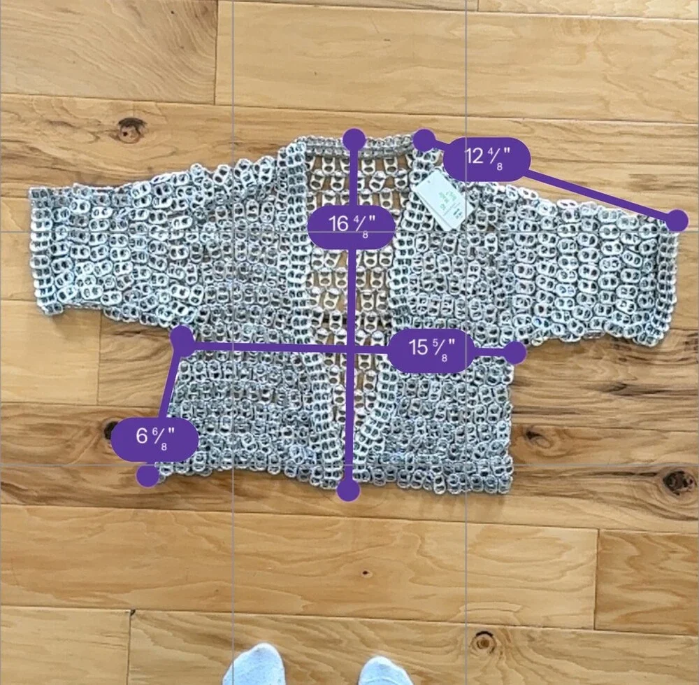 Escama Studio Sweater Womens M Silver Cropped Open Front Shrug Bolero - Picture 9 of 9